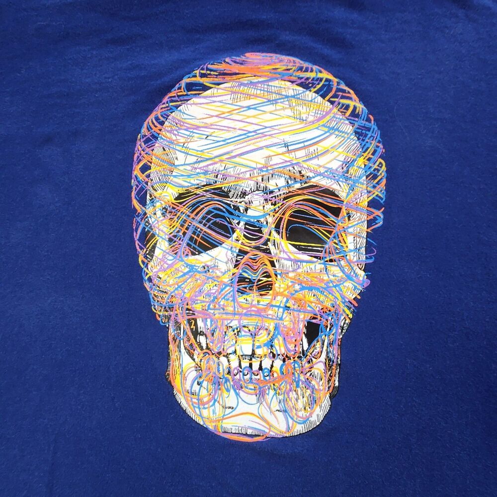 Robert Graham Men's 2XL Navy Blue Abstract Skull Graphic Tee T-Shirt Cotton
